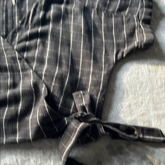 Free People Black and White Checkered Short Sleeve Heavy Knit Wrap Top with Tie - Picture 5 of 16